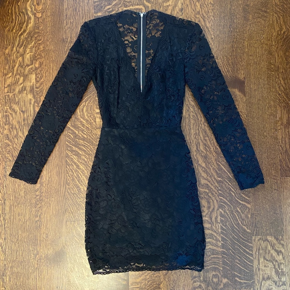 BEBE Gorgeous Lace Open Back Black Dress